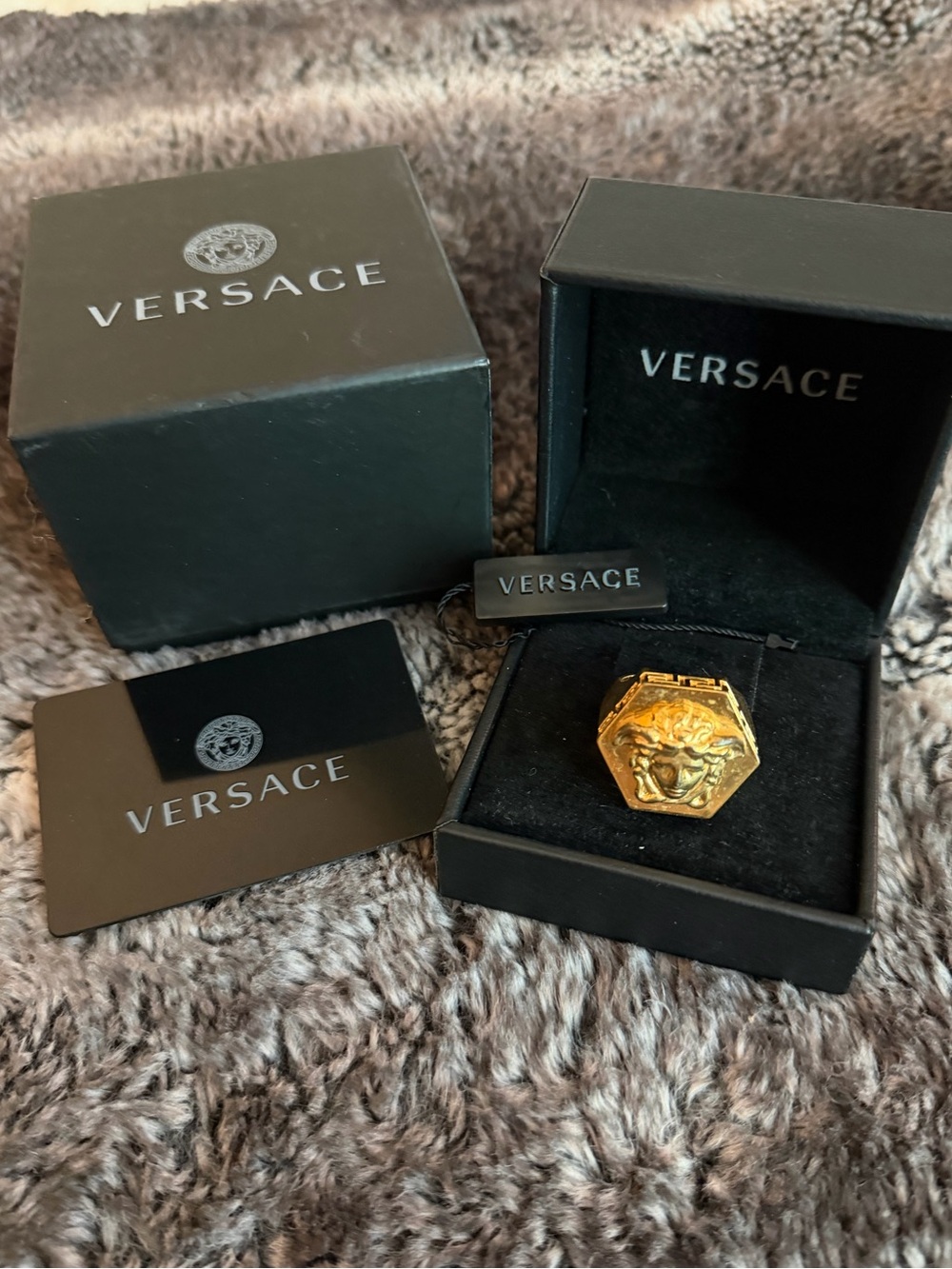 Versace Men's Gold Medusa Hexagonal Signet Ring